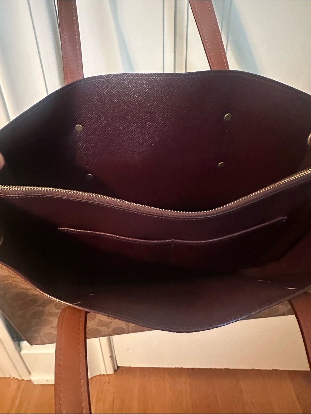 Coach Signature Canvas Tote in Brown with Dark Brown Leather Handles - Picture 4 of 5